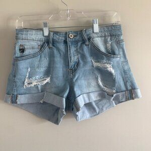 Kancan | Distressed Blue Jean Denim Shorts | Roll Cuff Hem | Size 7